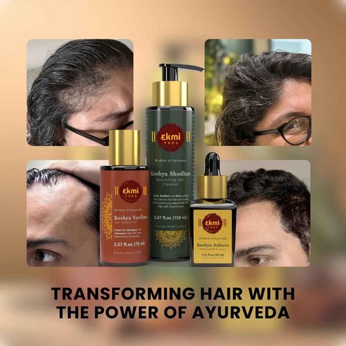 EKMIVEDA Hair Growth Set With Ayurvedic Herbs- Amla, Bhringraj, Castor, Rosemary For Hair Growth. Sulfate Free Hair Thickening Product,3 Pcs - Oil, Shampoo & Serum, 8.45 Fl Oz