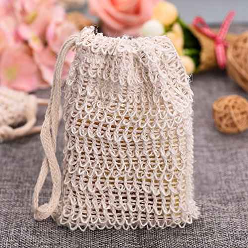 BBTO 5 Pieces Soap Saver Bag Natural Sisal Exfoliating Soap Pouch for Foaming and Drying, Shower, Scrubber(9 x 14 cm,Beige)