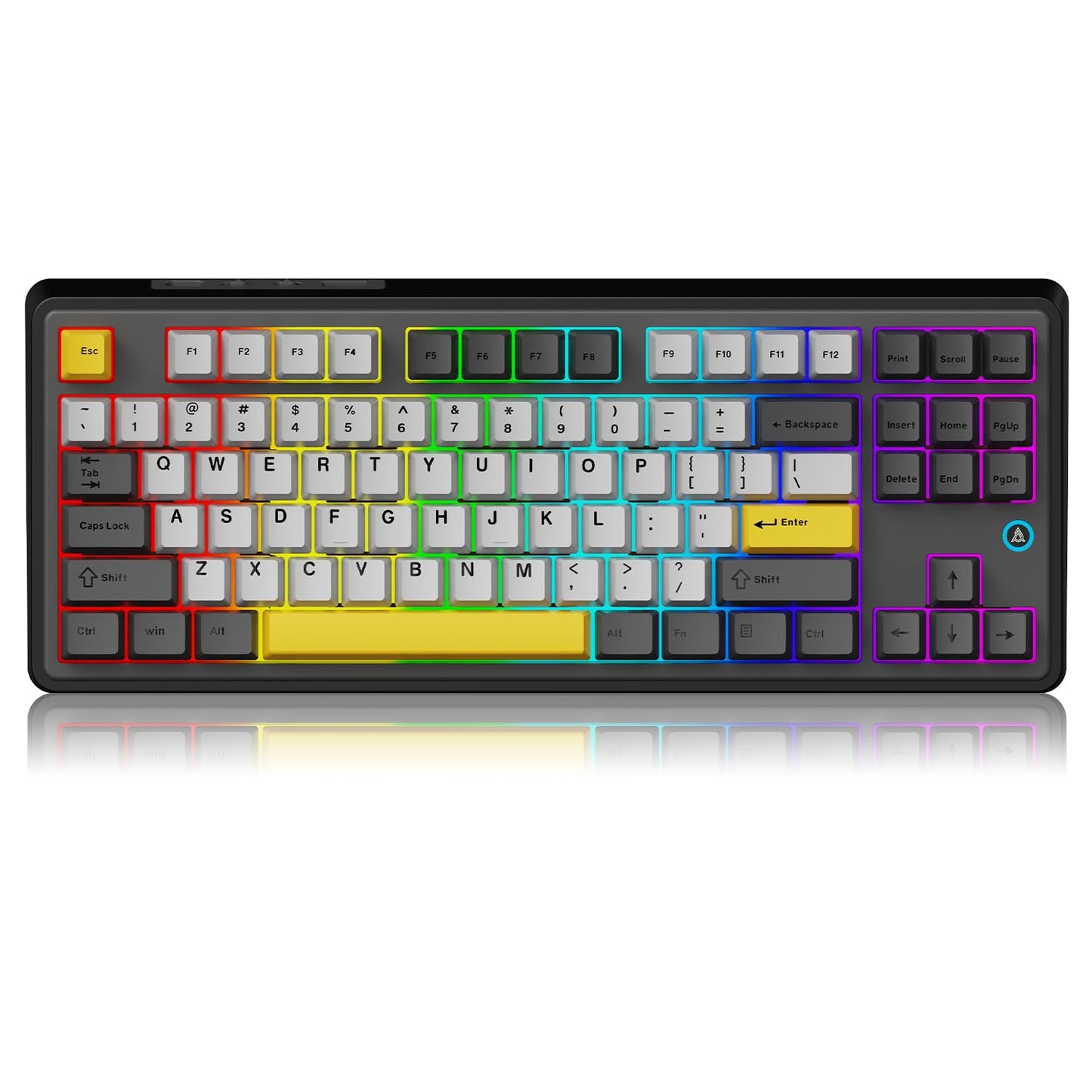 AJAZZ AK870 TKL Hot Swap Gasket Mount Mechanical Keyboard, 4000mAh Bluetooth/ 2.4G/ Type-C RGB Custom Keyboard, South Facing LED for Windows Mac, Flying Fish Switch