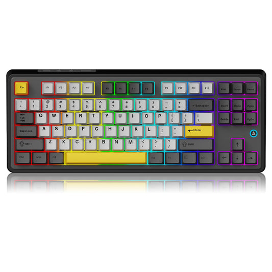 AJAZZ AK870 TKL Hot Swap Gasket Mount Mechanical Keyboard, 4000mAh Bluetooth/ 2.4G/ Type-C RGB Custom Keyboard, South Facing LED for Windows Mac, Flying Fish Switch