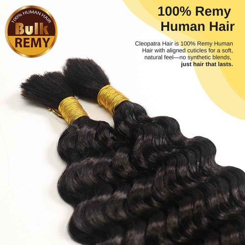 Human Braiding Hair for Boho Braids – French Deep Wave Boho Hair, No Weft, Natural Wave, Micro Braiding Hair, 100% Virgin Remy, 18 Inch 100g (1B Natural Black)