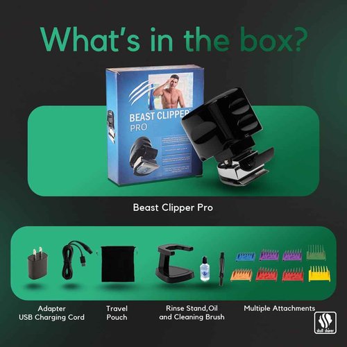 Skull Shaver Beast Clipper Pro - Home Haircut & Grooming Kit - Durable Steel Blades - Cordless Operation - Adjustable Combs - Designed for Men & Women