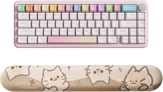 YUNZII B68 Wireless Mechanical Keyboard(Pink, Milk V2 Switch), Keyboard Wrist Rest(Cat)