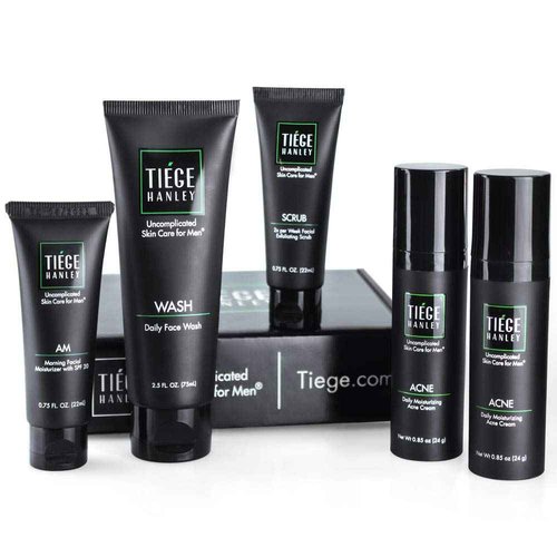Tiege Hanley | Acne System Level 2 | Dermatologist Recommended Formula: Face Wash, AM Moisturizer with SPF20, Exfoliating Scrub and 1.6% Salicylic Acid Cream 2X | Uncomplicated Skin Care for Men