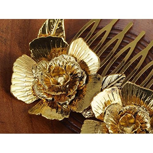 Alilang Golden Silvery Tone Metal Vintage Floral Rose Leaf Hair Pin Clip Comb