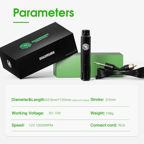 Dragonhawk S12 Wireless Tattoo Pen Kit, Rotary Tattoo Machine Gun Kit, Complete Tattoo Kit for Beginner, 10Pcs Tattoo Cartridges Needles