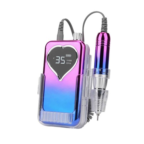 Professional Electric Nail Drill Machine for Acrylic Nails, 35000 RPM Electric Nail File Tool Set, Portable E-File Rechargeable Manicure Pedicure Polish Kit for Home Salon Tech (Heart Sunset Blue)