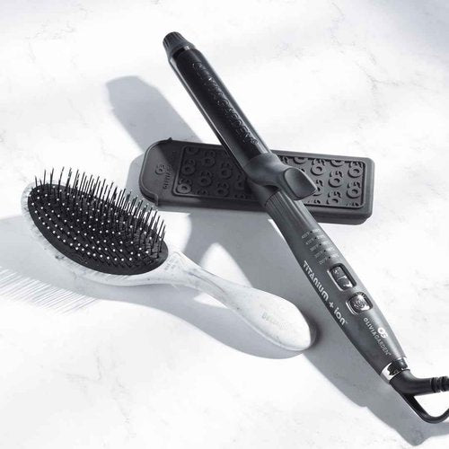 Olivia Garden Titanium + Ion High Performance Professional Curling Iron - Dual Voltage, Snag-Free Styling - Fast Heat Up to 455°F with Heat Resistant Heat Mat/Pouch