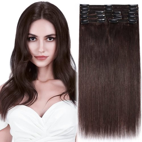 MY-LADY Double Weft 100% Clip in Remy Human Hair Extensions #2 Dark Brown 10''-24'' Full Head Thick Long Soft Silky Straight 8pcs 18clips for Women Fashion 16" / 16 inch 130g