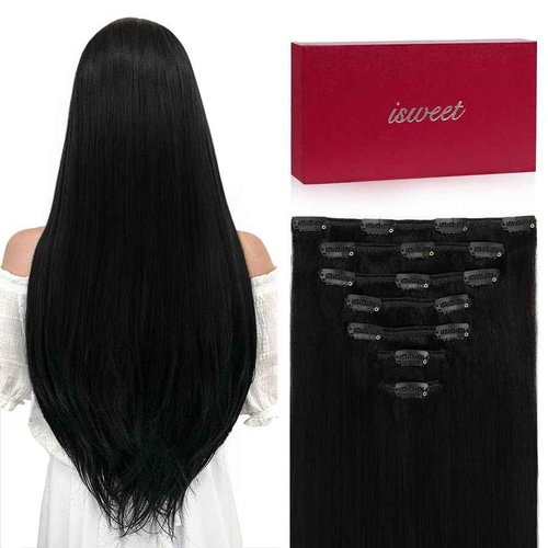 Straight Clip in Hair Extensions Real Human Hair, 7Pcs 22 Inch 120g #1 Jet Black Invisible Natural Soft Remy Human Hair Extension Clip ins, Double Weft Hair Extensions Real Human Hair for Women