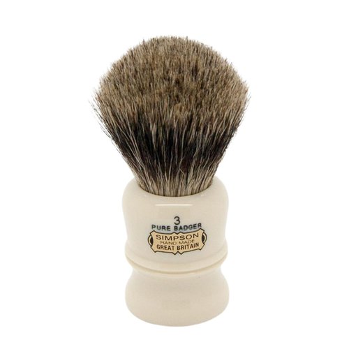 Simpsons Duke 3, D3 Pure Badger Shaving Brush - High Density Knot, Hand-Turned Ivory Handle, Premium Wet Shave Experience Thick Luxurious Lather, Dense Extra Soft Bristles Deluxe Comfort & Performance