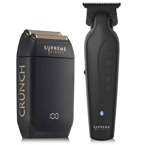 Supreme Trimmer Vader Trimmer & Crunch Foil Shaver Barber Haircutting Kit | Professional DLC T-Blade Beard Trimmer ST3778 & STF602 Waterproof IPX6 Shaver Set | (Black)