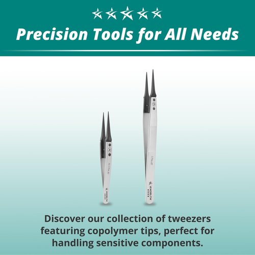 Excelta Straight Tweezers with Replaceable Tips, Anti-Magnetic Stainless Steel, ESD Safe, Heat Resistant up to 195°F, Ideal for Cleanroom Use, Superior