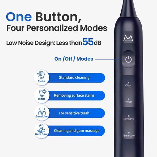 Marlincare Sonic Electric Toothbrush for Adults&Teens - 180 Days Battery Life, Seamless Button&48000RPM Rechargeable Tooth Brush, 4 Replacement Heads for Deep Clean/Smart Timer/4 Brushing Modes/IPX8