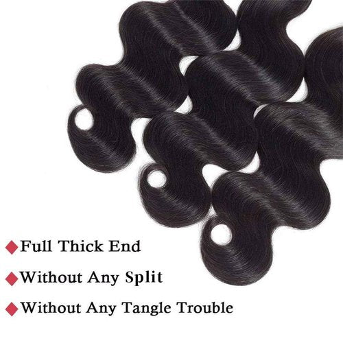 Body Wave Human Hair 3 Bundles (14 16 18) 100% Unprocessed Brazilian Virgin Human Hair Extensions Brazilian Body Wave Weave Bundles Soft and Silky Natural Black Wavy Hair Quick Weave Bundle for Women