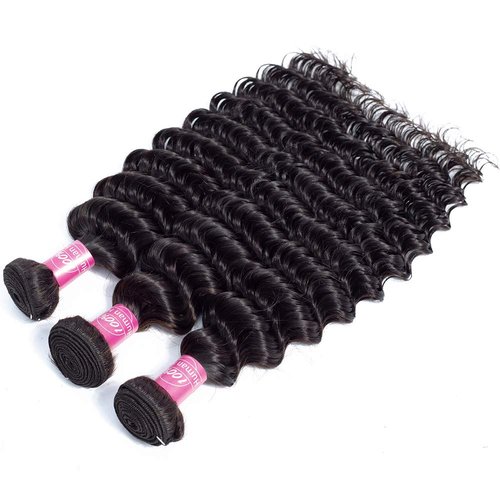 10A Deep Wave Human Hair Bundles with Closure 14 16 18+12 Brazilian Deep Weave Curly Human Hair 3 Bundles with 4x4 Lace Closure Remy Unprocessed Virgin Human Hair Bundle Natural Color