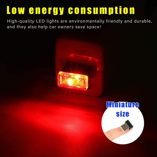 Augeny 4 PCS USB LED Car Interior Atmosphere Lamp, Plug-in USB Decor Night Light, Portable Auto Ambient Lighting Kit, Universal Vehicle Interior Accessories for Most Cars (White & Red)