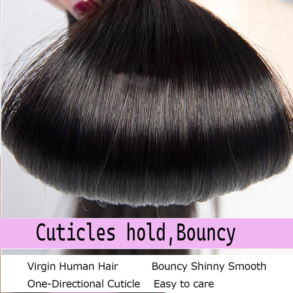 12A Brazilian Straight Bundles Human Hair 18 20 22 Inch, 100% Unprocessed Virgin Human Hair Bundles Straight, Sew In Hair Extensions Quick Weave 3 Glossy Hair Bundles, 300g/Pack Natural Black Color