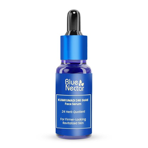 Blue Nectar 24K Gold Serum with Pure Kumkumadi Oil for Face | Ayurvedic Collagen Face Serum for Skin Tightening & Natural Radiance (24 Herbs, 1Fl Oz)