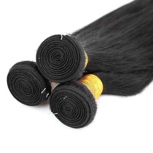 Brazilian Straight Human Hair Bundles Weaves 100% Unprocessed Virgin Straigt Human Hair One Bundles 28Inch Raw Sew in Bundles Deals for Woman Nature Black (100+/-5g)/pc Can be Dyed and Bleached