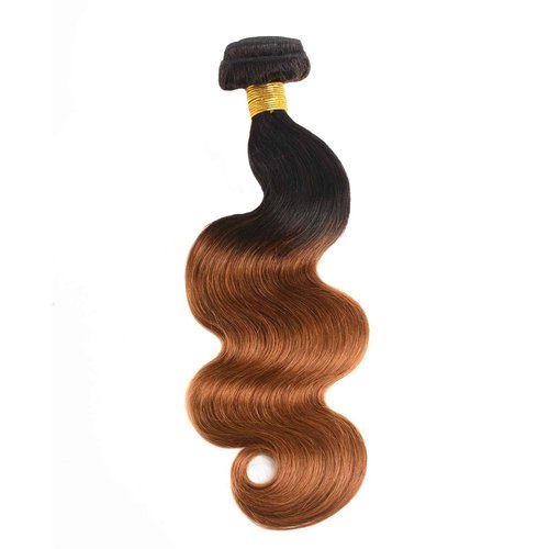 Ombre Body Wave Bundles Human Hair 1B/30 Brazilian Virgin Human Hair Two-tone Dark Root To Blonde Brown Body Wave 3 Bundles Unprocessed Remy Hair Extensions for Women (T1b/30, 10 12 14 inch)