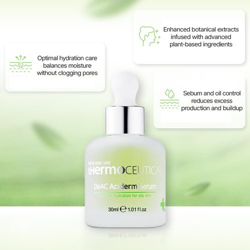 tHermoCEUTICAL DeAC Aciderm Serum - Targeted Adult Acne Solution, Sebum Reduction, Oil-Water Balance, Glowing Skin Promoter, Optimal Hydration Care, Lightweight & Refreshing Formula, 1.01 fl. oz