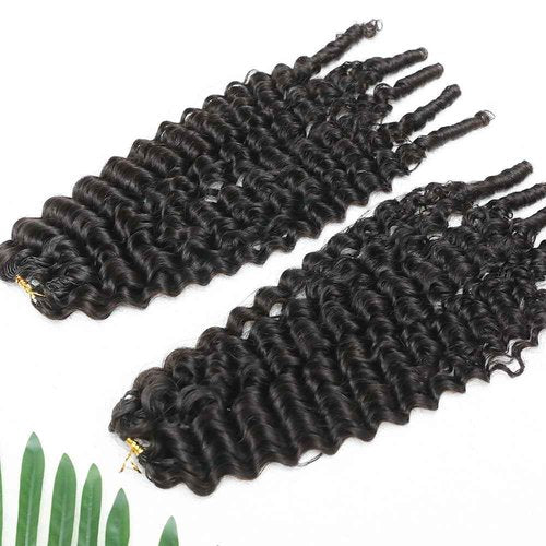RHEANNA Feather Crochet Human Hair With Tight Curly Ends Invisible Knots Deep Curly Crochet Human Hair Extensions Knotless Pre-Separated 22inch 60g