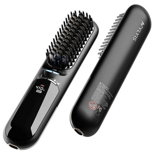 Upgraded safety lock, travel portable wireless hair straightener, LED high-definition digital display, negative ion hair care, 6 kinds of temperature adjustment, mini electric hairbrush, gift for girl
