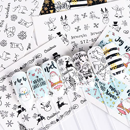 30 Sheets Christmas Nail Art Decals Snowflake Elk Snowman Nail Stickers Holographic Water Transfer Sticker Design for Women Girls Manicure Tips Charms Christmas Decoration Snow Nail Decal Supplies