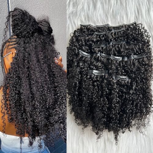 Kinky Curly Clip in Hair Extensions Real Human Hair Seamless PU Clip ins Hair Skin Weft 7pcs/set 120g 20inch for Black Women