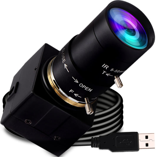 1080P USB Camera Manual Zoom Webcam for Computer 5-50mm Varifocal Lens USB with Camera Mini UVC USB2.0 Variable Focus PC Camera for Laptop High Speed 100fps 60fps CCTV Industrial Close-up Camera