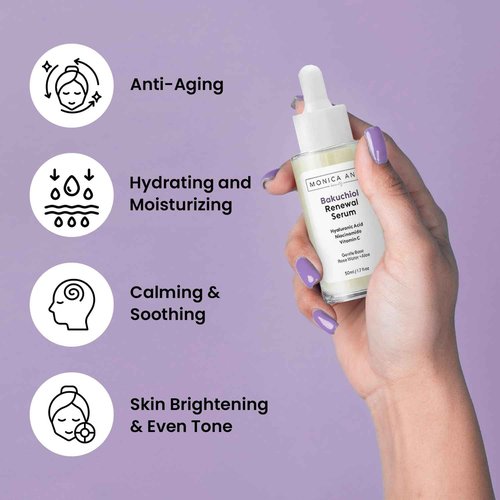 Monica Ann Beauty Bakuchiol Serum – Retinol Alternative with Hyaluronic Acid, Niacinamide & Vitamin C – Anti-Aging, Brightening, Hydrating Face Serum for Fine Lines & Wrinkles (1.7 fl oz)