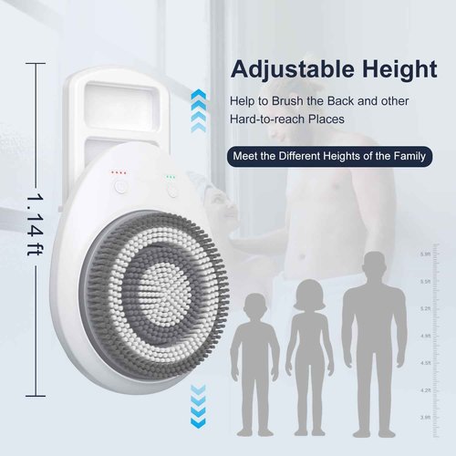 Wall-Mounted Electric Back Scrubber for Shower, 360° Electric Spin Shower Cleaner Brush No Need to Drill for Daily Bath and Deep Cleaning