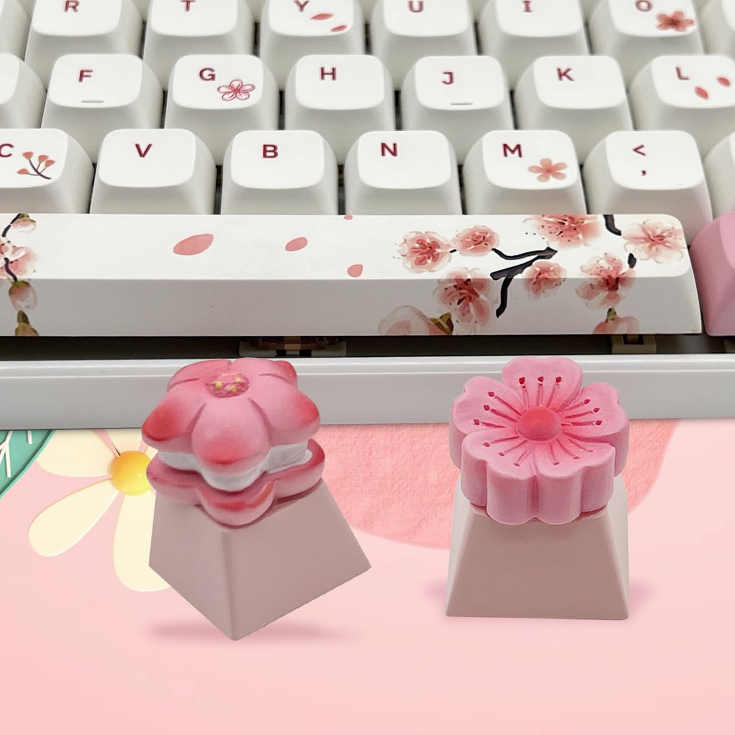 ZMX Cute Flower Keycaps,Pink Cherry Blossom Custom ESC Keycaps Artisan Resin Keycap for MX Switches Mechanical Gaming Keyboard OEM Profile R4 Height Personalized 3D Single Keycap (01)