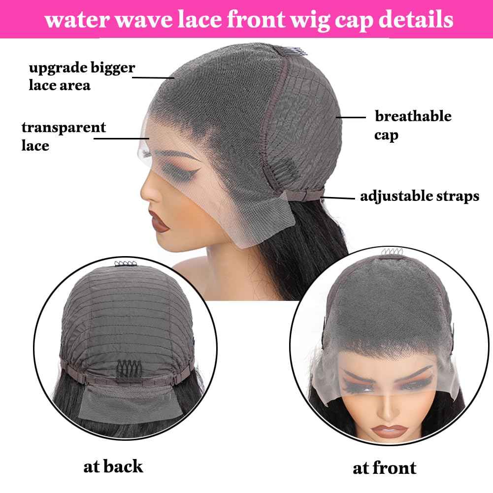22 Inch Water Wave Lace Front Wigs Human Hair 13x6 HD Lace Frontal Wig Human Hair Pre Plucked with Baby Hair 200 Density Deep Part Curly Wig for Women