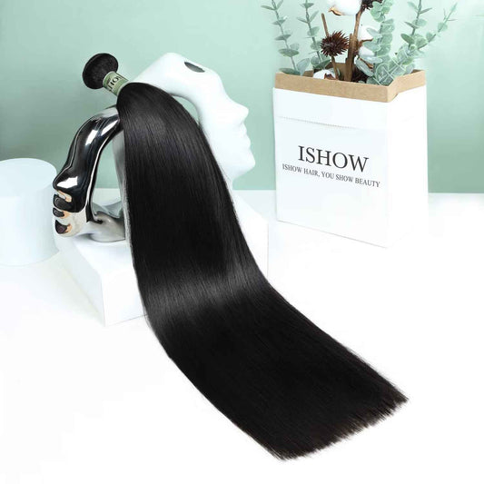 ISHOW Raw Human Hair Bundles, 100% Unprocessed Virgin Human Hair, 15A Straight Premium Quality Bundles Producer, 16 Inch Single Bundle, Long Lasting, Color 1B