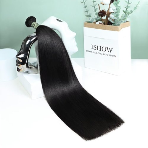 ISHOW Raw Human Hair Bundles, 100% Unprocessed Virgin Human Hair, 15A Straight Premium Quality Bundles Producer, 10 Inch Single Bundle, Long Lasting, Color 1B