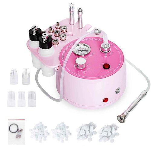 AIMENGXI Diamond Microdermabrasion Machine Professional Plus, 3 in 1 Pink Diamond Dermabrasion Facial Beauty Equipment Skin Care for Vacuum Blackhead Removal & Spray, Suction Power 0-70 cmHg
