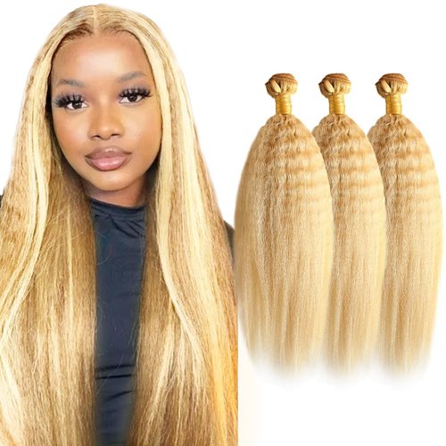 24 26 28 inch P27/613 Human Hair Bundles Blonde Kinky Straight Bundles 613 Blonde Yaki Human Hair Bundle