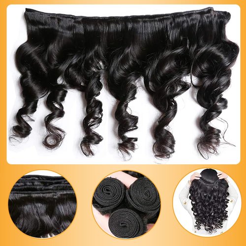 QTHAIR 16A Grade Brazilian Loose Wave Human Hair Bundles Weave Hair Human Brazilian Virgin Hair For African Americans Women 3 Bundles Total 300g/10.5oz (10 12 14) Inch