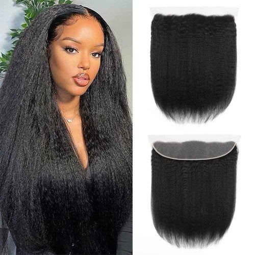 Kinky Straight 13x4 Ear To Ear HD Lace Frontal Closure 16 Inch 12A Brazilian Kinky Straight Human Hair Transparent Frontal Closure 150% Density Natural Hairline Pre Plucked