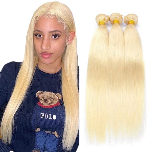 613 Straight Bundle Honey Blonde Human Hair 3 Bundles 100% Unprocessed Virgin Hair Brazilian Double Weft Extensions Blonde Color 20 22 24 Inch For Women