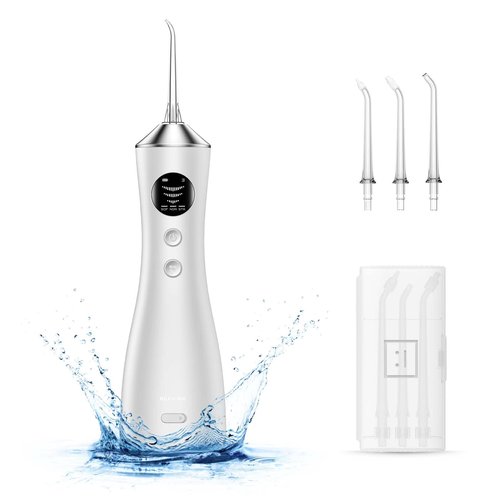 BUZHIWU Water Dental Flosser for Teeth, Portable Cordless Water Flosser with 300ML Rechargeable with Type-C, IPX7 Waterproof Water Flossers for Adults with 3 Intensity Modes and 3 Flossing Tips