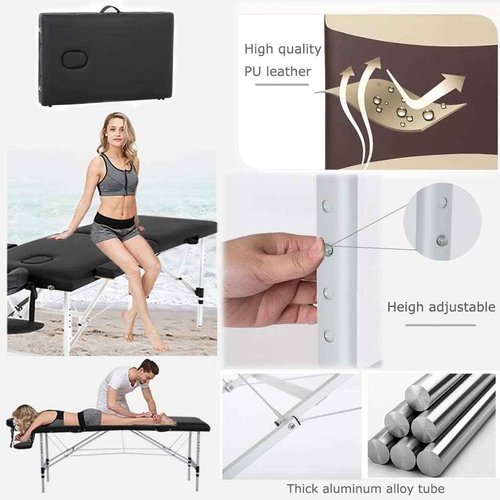 FDW Massage Table Portable Massage Bed Spa Bed 73 Inch Aluminium Lash Bed with Non-Woven Bag Face Cradle Carry Case Height Adjustable 2 Fold Portable Facial Salon Tattoo Bed