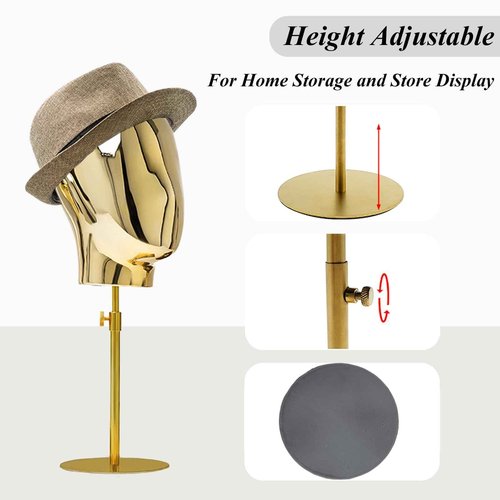 CHADWICK Wig Head Stand with Mannequin Head, 20 Inch Chrome Wig Holder, Wig Stand Manikin Head, Standing Mannequin Head for Wigs, Hats, Luxury Look at Home, Salon, Adjustable Height 17-28 inch