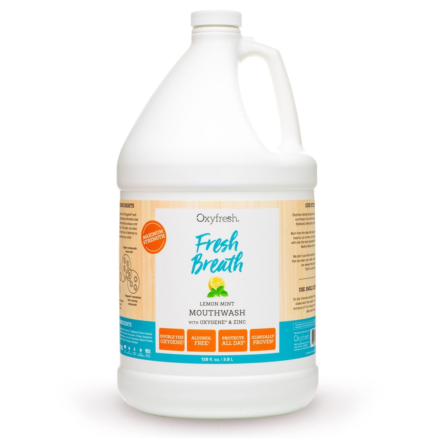 Oxyfresh Lemon Mint Fresh Breath Mouthwash – Bad Breath Treatment – SLS & Fluoride Free – Alcohol Free, Gentle Nonburning with Xylitol & Essential Oils – Pro Size Gallon 128 oz