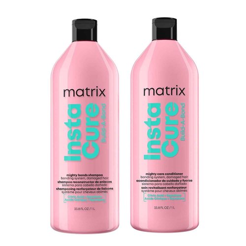 MATRIX Instacure Build-A-Bond Mighty Bonds Shampoo and Conditioner Set - Bond Repair For Very Damaged Hair, Strengthens, Adds Shine & Softens with Citric Acid & Squalane, Vegan, 33.8 FL Oz