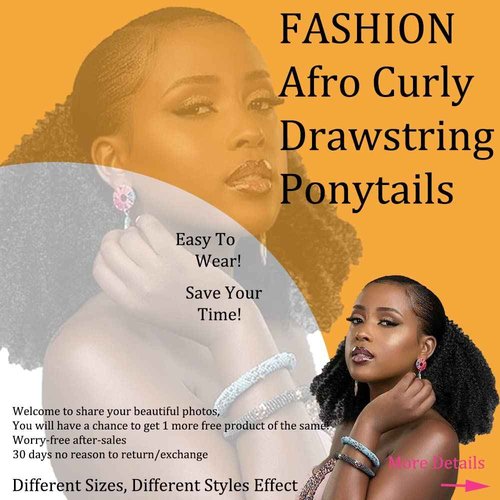 FEIPRO Curly Ponytail Extension for Black Women Real Human Hair Natural Drawstring Ponytails Hair Pieces African American Girls Curly Hair Extensions 16 Inch #1B Natural Black