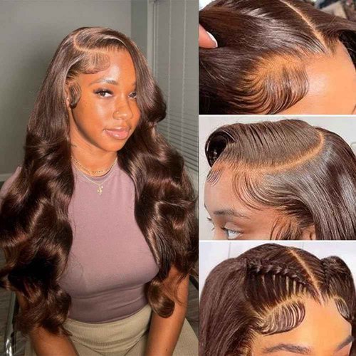 Aoque Chocolate Brown Lace Front Wig Human Hair 30 Inch 200% Density 13x6 Hd Transparent Body Wave Lace Front Brown Wigs Human Hair 4# Glueless Wigs for Women