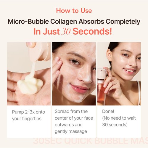 MENOKIN 30 seconds Quick Bubble Mask 3Sets (Collagen, Brightening, Moisturizing), Hydration improvement, Radiance-boosting, Easy-to Use, Glass Skin, 3.21 fl.oz